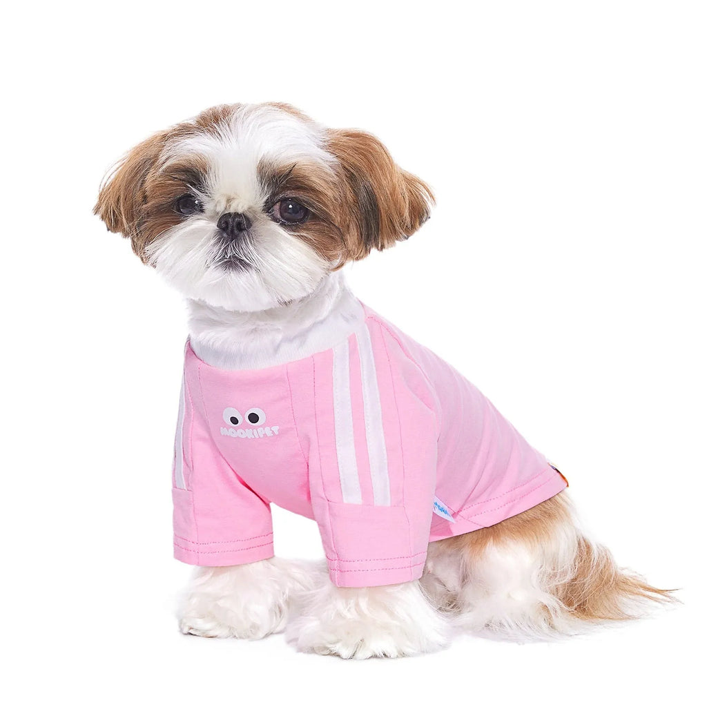 Thin cotton casual pet clothes for small schnauzer dog or cat in pink and blue from size XXS to XXL