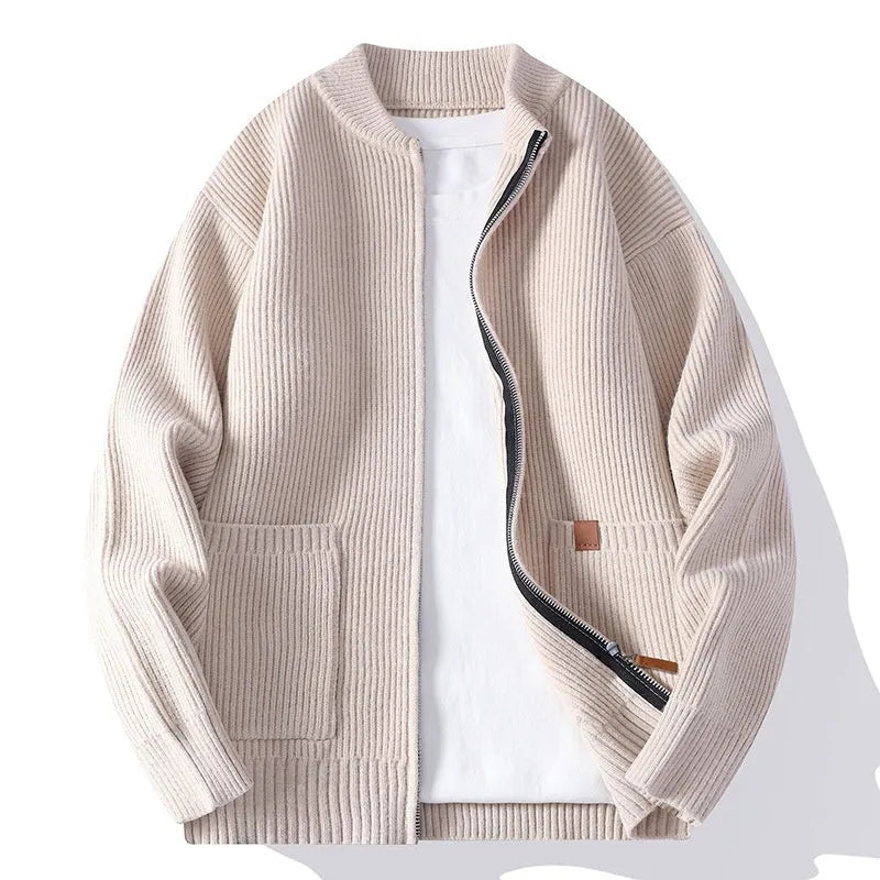 Men's striped sweater cardigan jacket in straight cut with chemical fibre blend construction