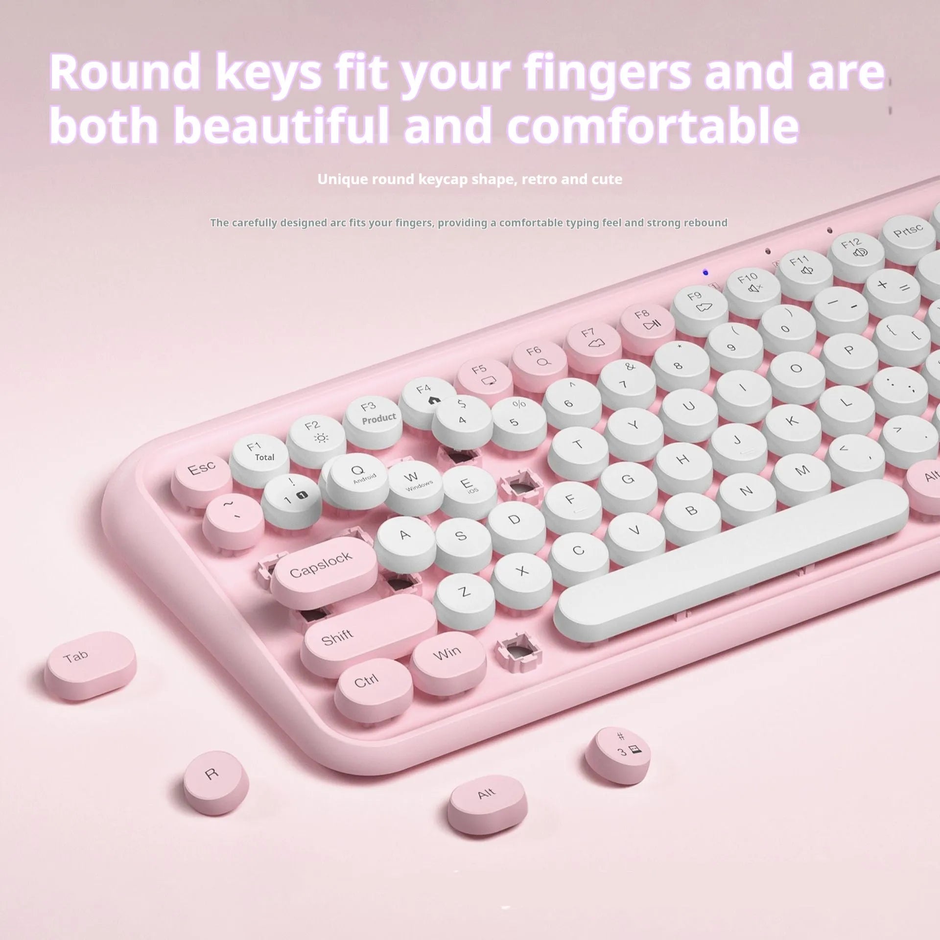 Pink wireless Bluetooth keyboard with 84 keys and compact 339mm design