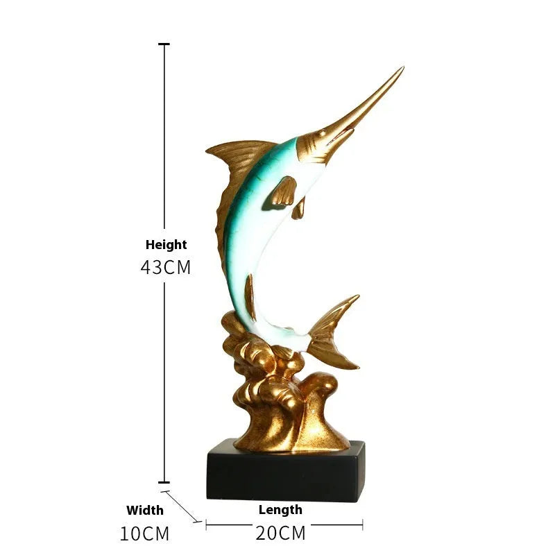 European swordfish resin ornament decorative craft in ocean green, lake blue, coral red or bright gold