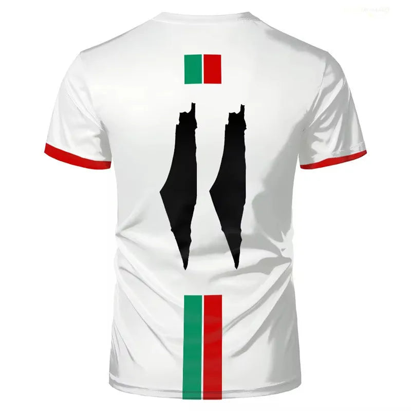 Black 3D printed football T-shirt with stereoscopic pattern and short sleeves