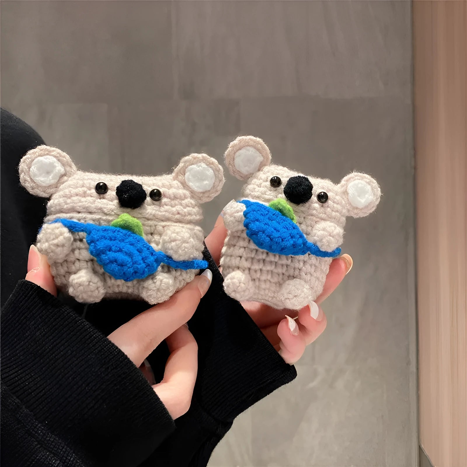 Handmade knitted koala bear backpack cover for AirPods protective case