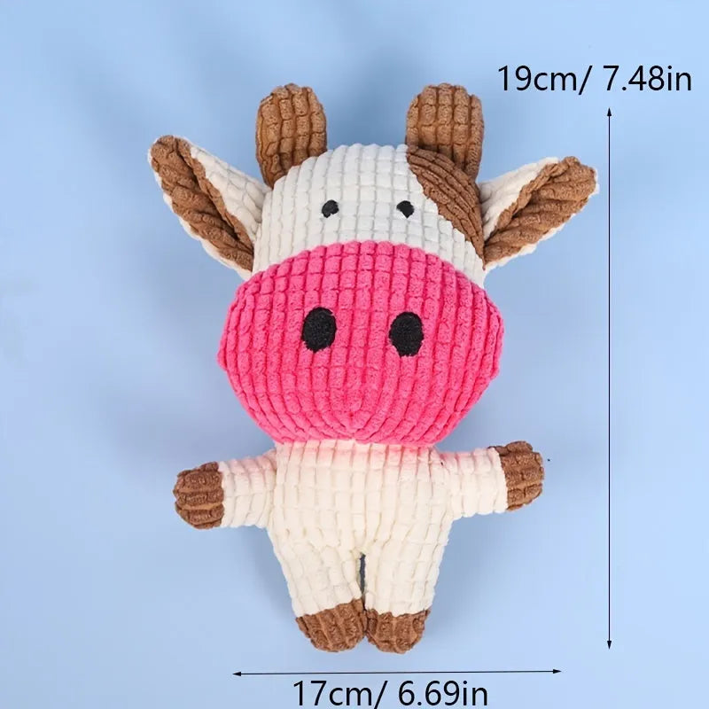 Cute animal shaped plush dog chew toy with squeaker in multiple colour options