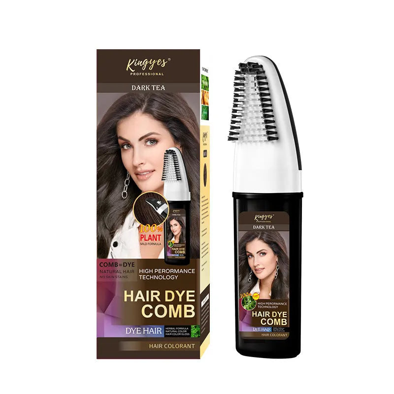 Hair dye kit with comb applicator showing Black, Wine Red and Brown colour options
