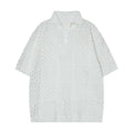 Solid colour short-sleeved polo shirt with hollow knit fabric and loose cardigan style