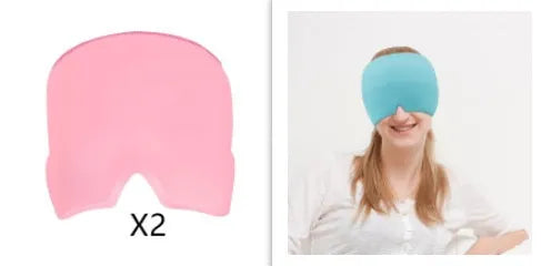Black elastic cloth gel eye mask for headache relief measuring 22cm by 17cm