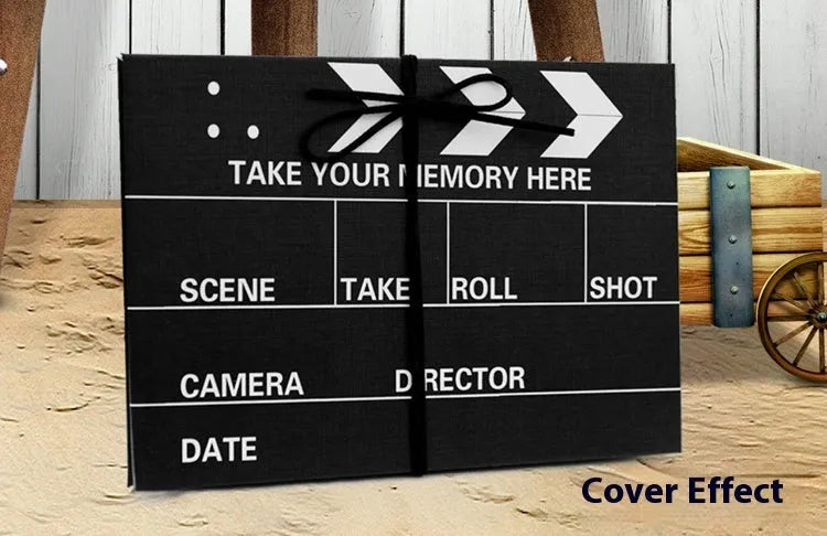 Adhesive photo album with 21x15cm cover, 350g black cardboard pages, and thin profile for DIY craft mounting