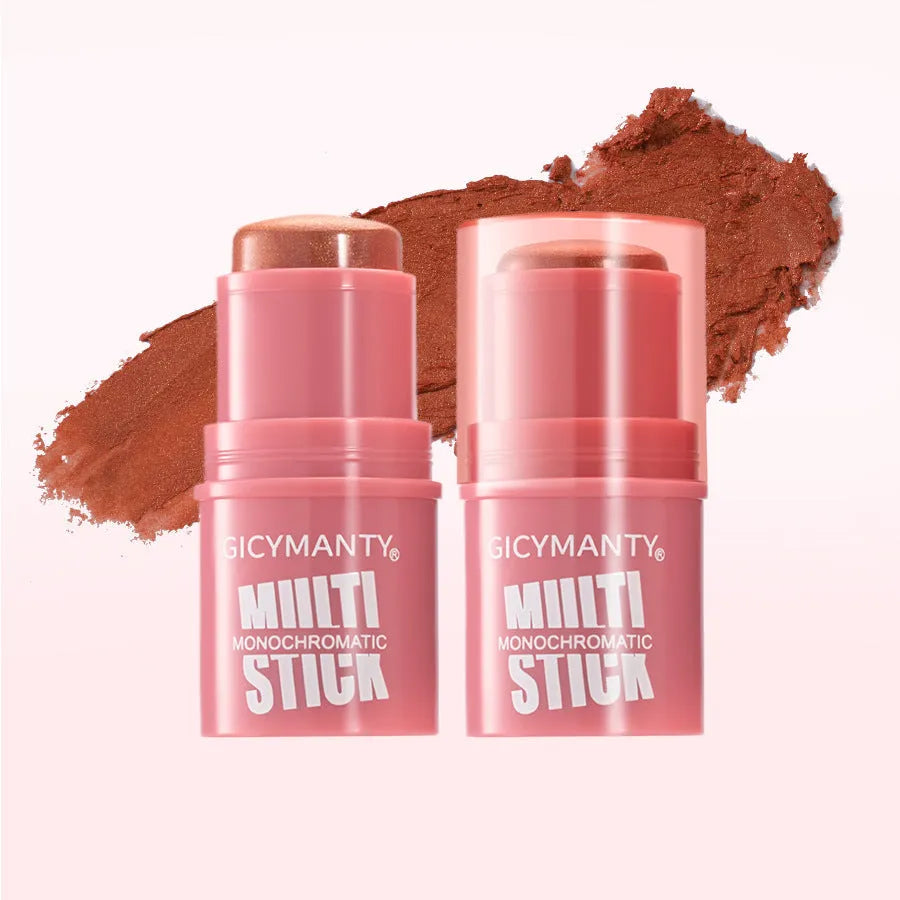 Makeup blush stick with glittering cream formula in plastic case, universal skin type, 4.2g