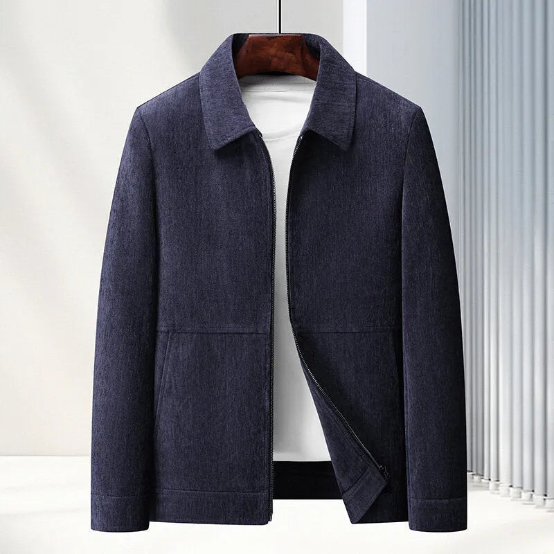 Men's slim fit casual jacket in polyvinyl alcohol fabric available in black, brown, caramel, and dark blue