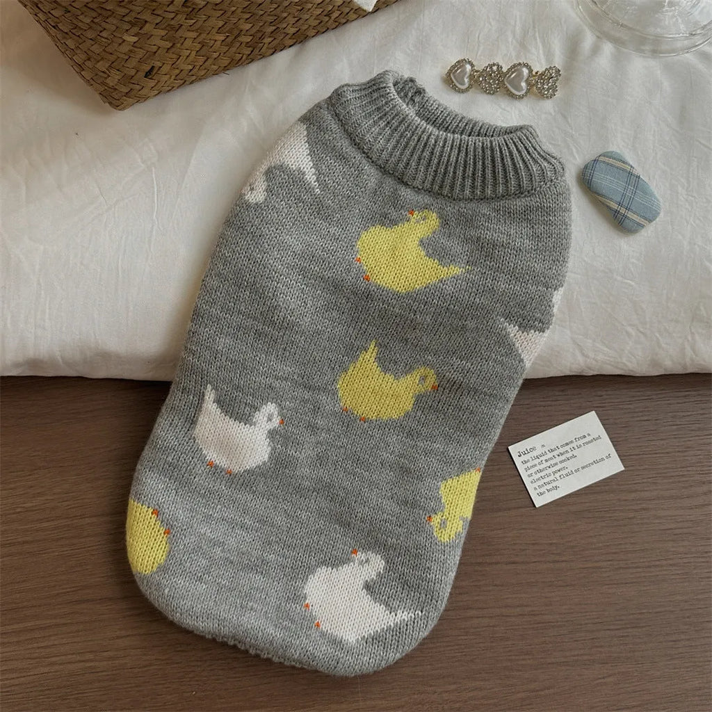 Grey Fair Isle pattern polyester sweater for small dogs on a white background