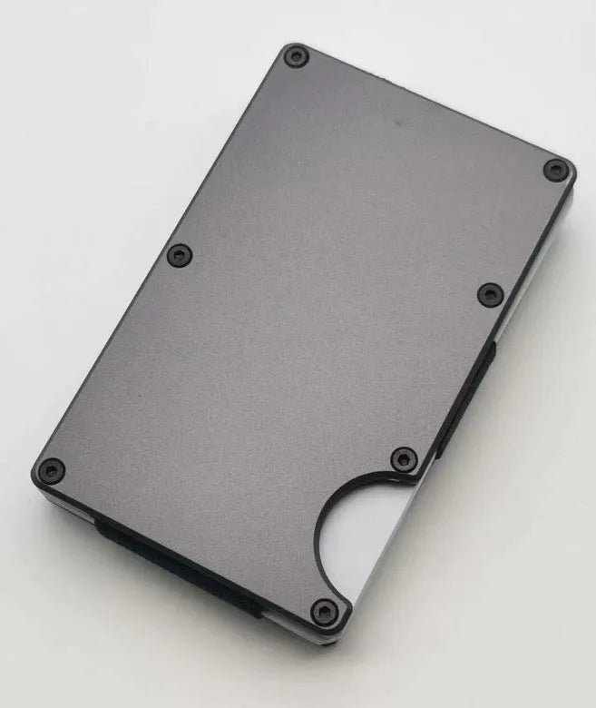 Aluminium alloy grey carbon fibre credit card wallet with RFID anti-theft shielding