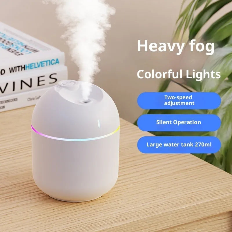 USB desktop humidifier with large spray, mute operation, and colour light in green plastic body