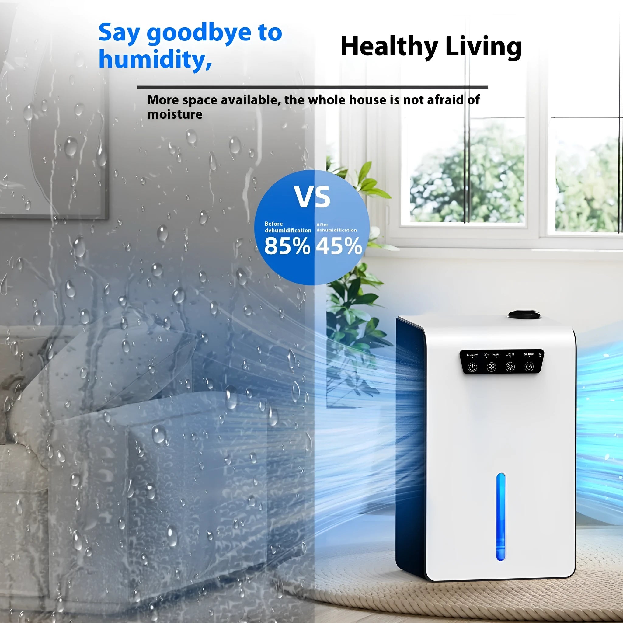 Milky white compact dehumidifier for bedroom use with quiet operation and 4 litre reservoir capacity
