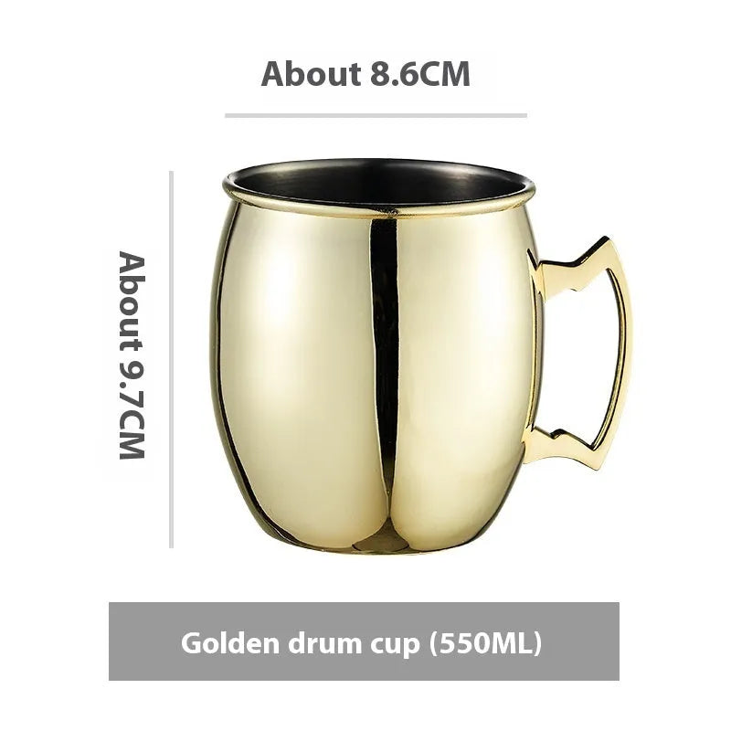 Stainless steel Moscow Mule cup with copper-plated finish in hammered and plain styles.
