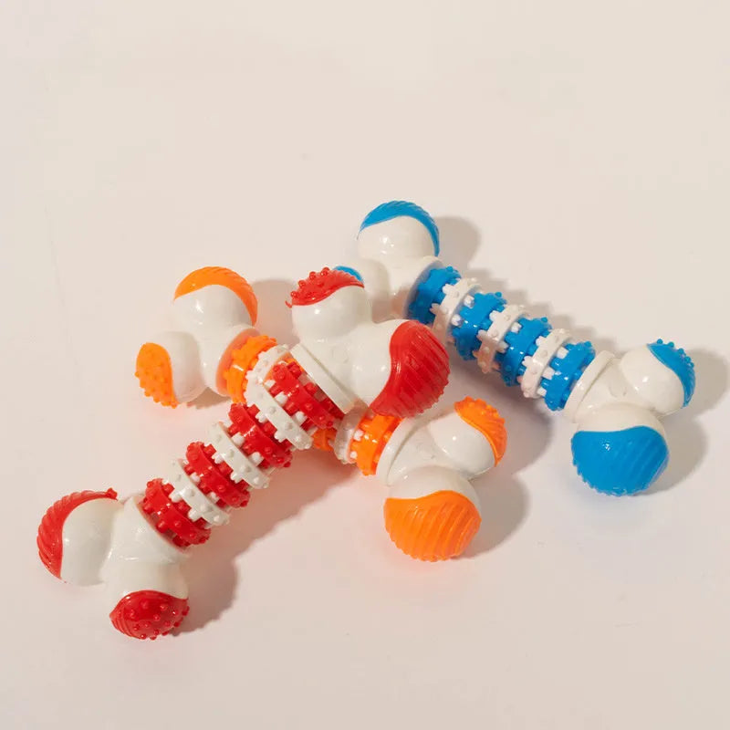 Bone shaped interactive dog toy for small breeds with treat holder in blue orange or red
