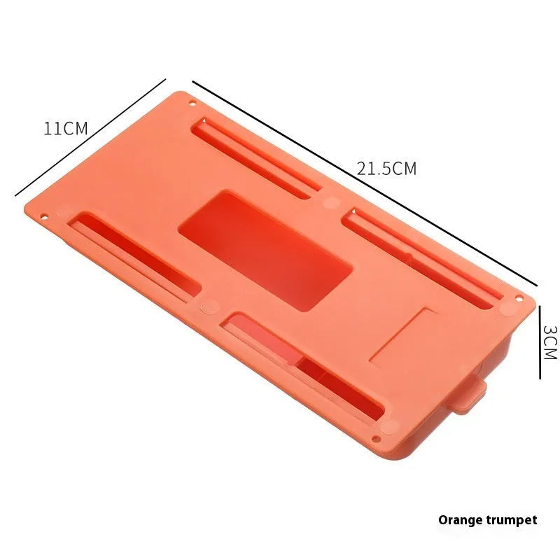 Plastic storage box with adhesive base for mounting under a table