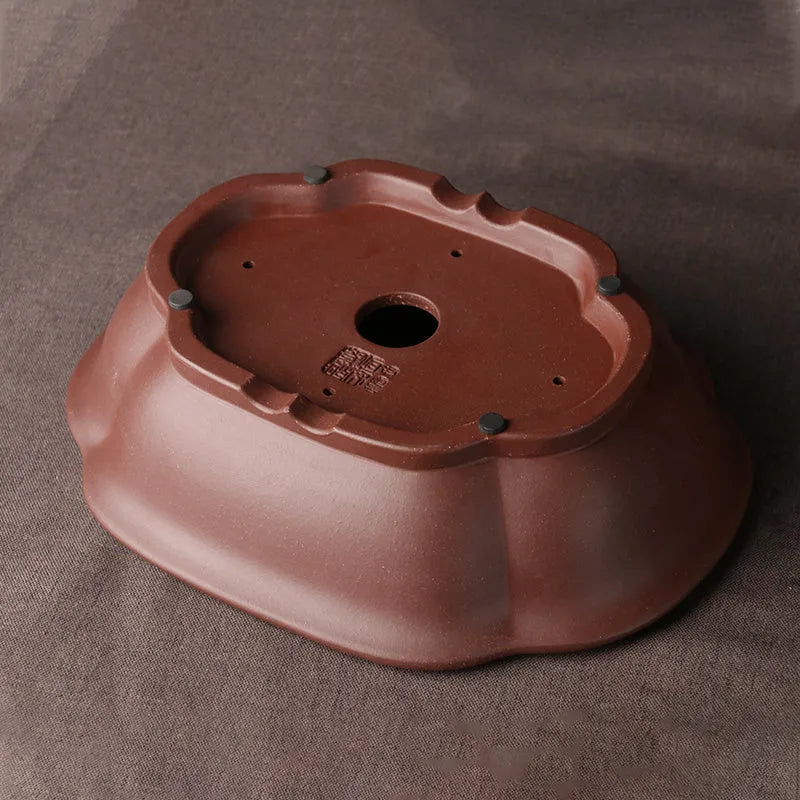Handmade purple clay bonsai basin with Chinese classical design measuring 25x20cm