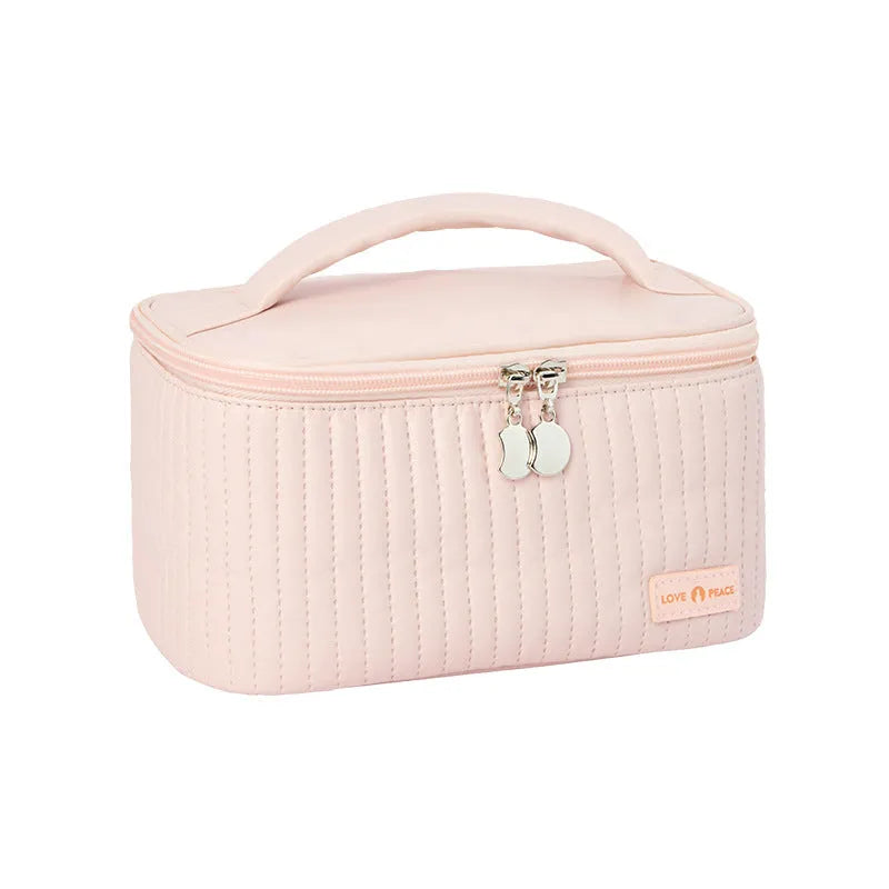Open-top solid colour PU leather makeup bag in a choice of six colours.