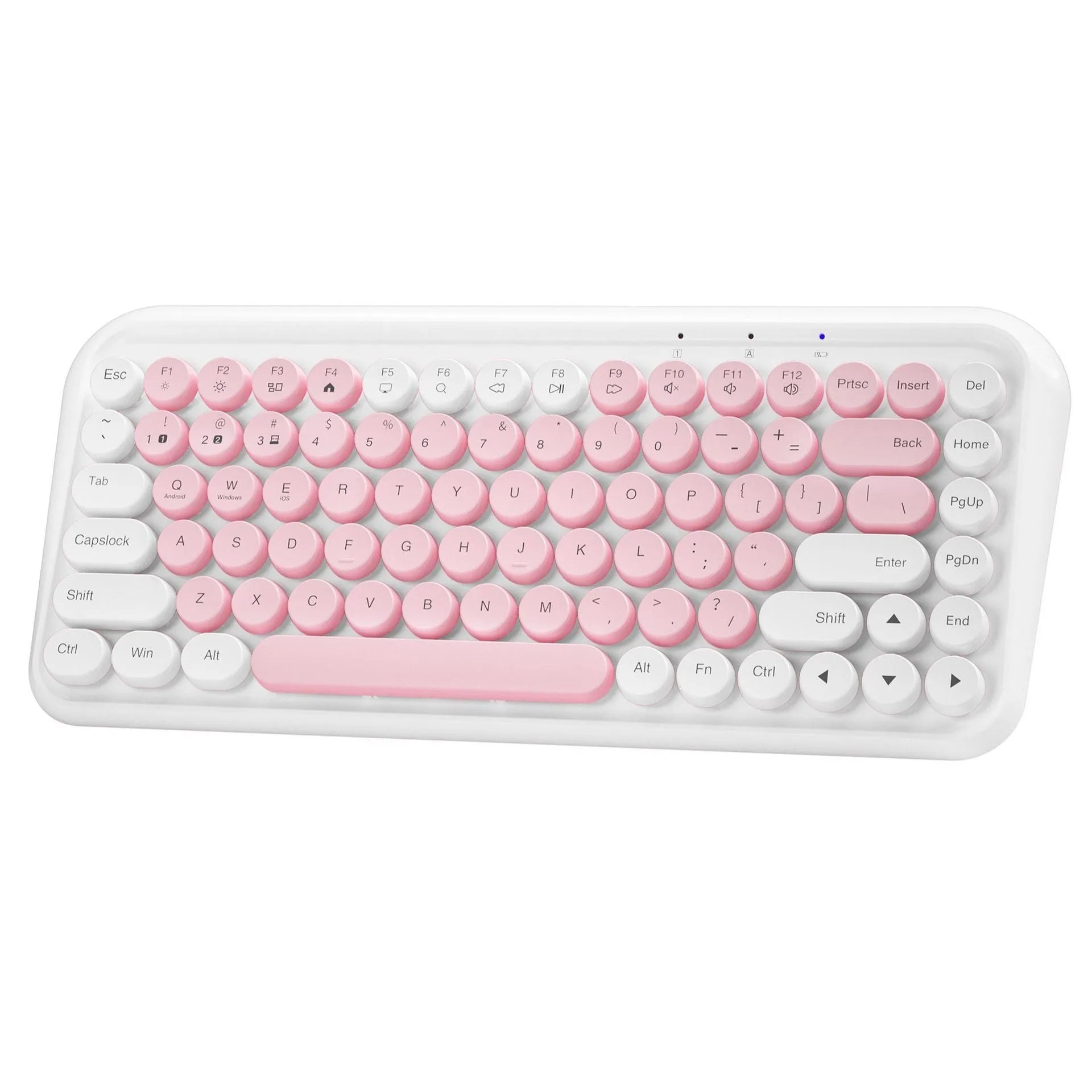 Pink wireless Bluetooth keyboard with 84 keys and compact 339mm design