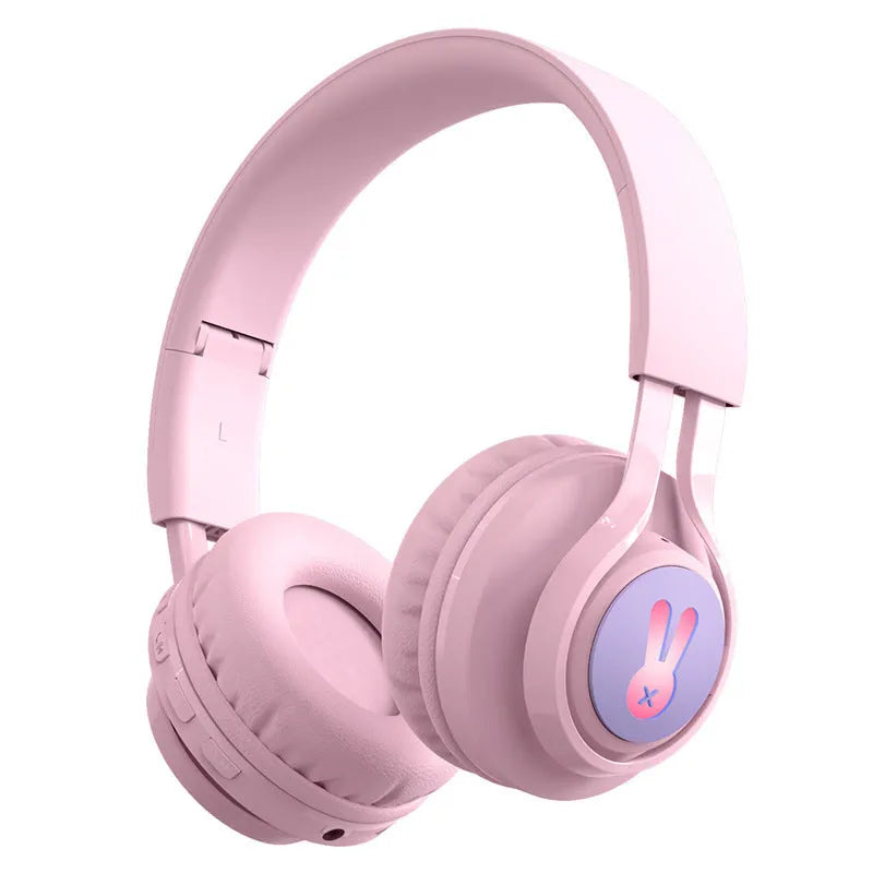 Wireless children's headphones with RGB lighting in bunny pink colour