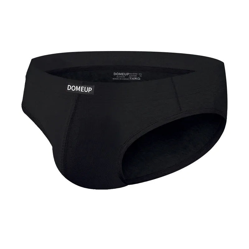 Men's seamless low-waist briefs in black, white, and pink solid colours
