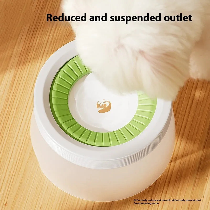 Suspended pet water bowl with non-wet mouth design in green colour showing bowl and base plate