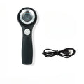 A black or silver appraisal magnifying glass with an optical glass lens and a USB-C charging cable.