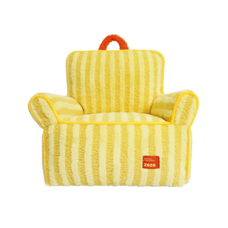 Striped soft velvet dog bed with removable cover in orange, purple or yellow colour options