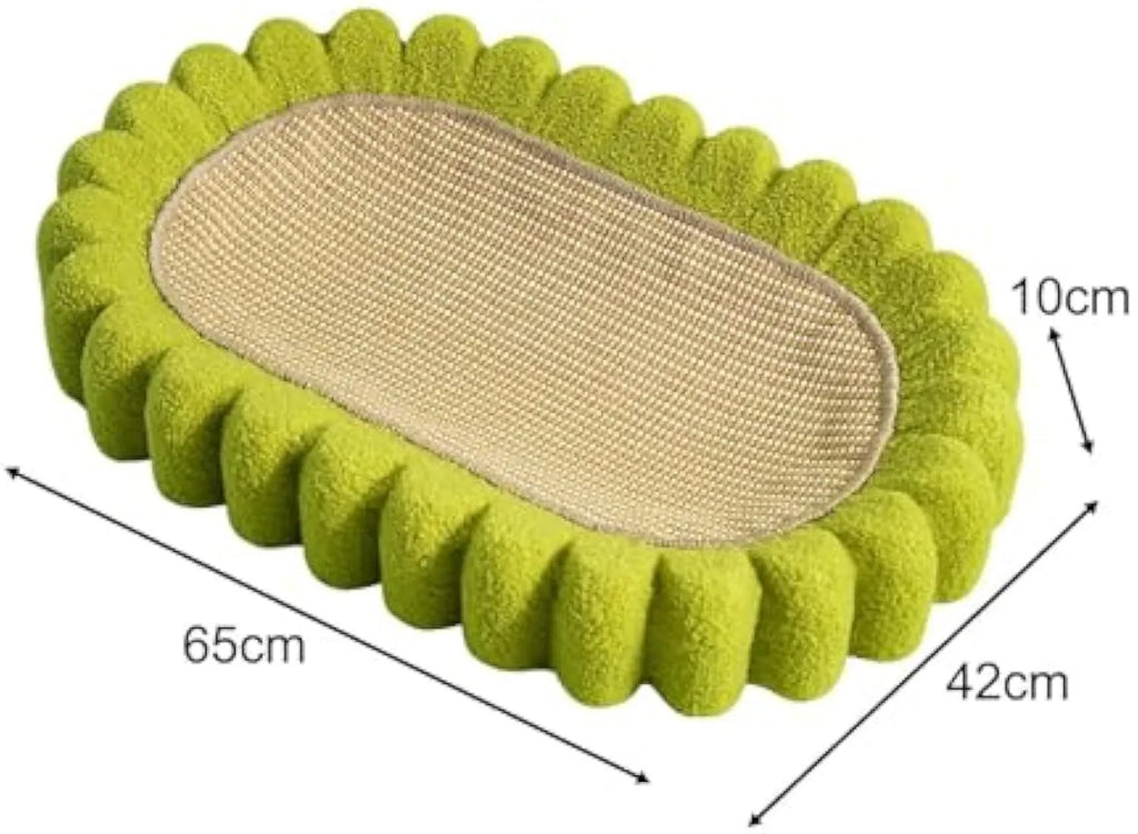 Green oval cat scratch pad bowl measuring 650mm with high hardness sisal scratching surface