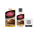 Wooden furniture scratch care solution set showing 100ml bottle and 20x20cm microfibre towel