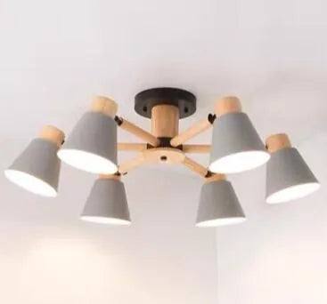 Nordic ironwood ceiling lamp with macaron design in multiple head configurations