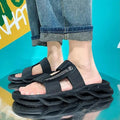 Men's casual outdoor flip-flops with plastic upper and EVA sole in black, beige, gray, and black gold