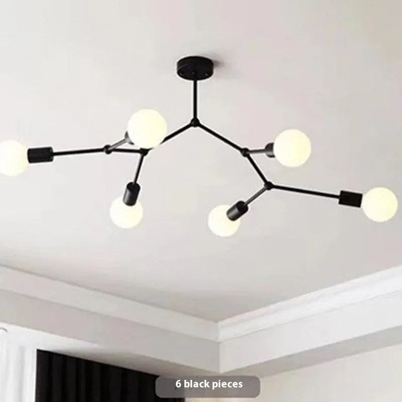 Nordic style iron ceiling lamp with multiple light heads in black or white colour