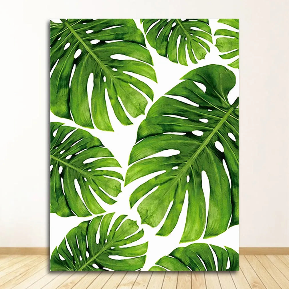 Frameless canvas wall art with green plant pattern in multiple sizes 10x15cm to 60x90cm