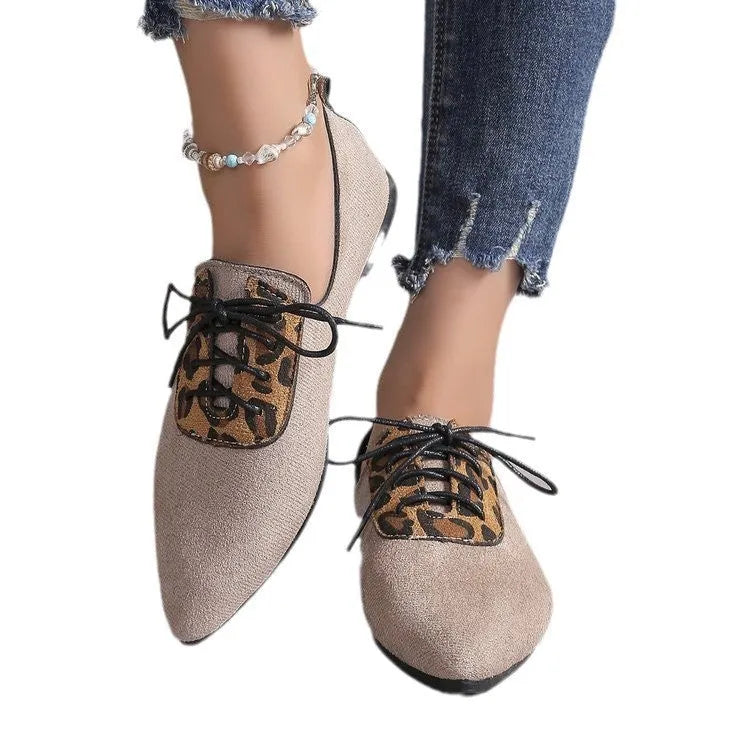 Beige leopard print pointed toe pumps for plus size women in synthetic PU leather