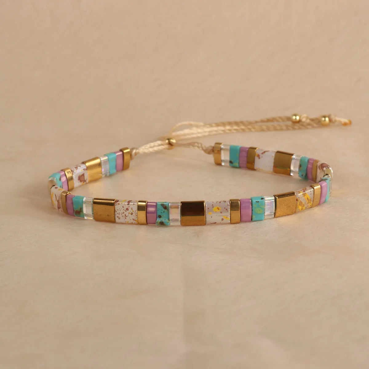 Geometric glass bead bracelet in European fashion style showing colour options