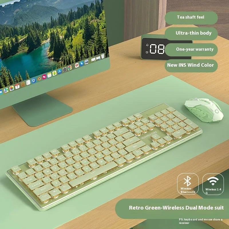 Prewalker V3 wired keyboard and mouse suit in retro green colour on desktop