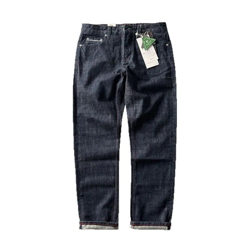 Men's primary colour straight leg jeans with vintage American retro styling and mid waist design