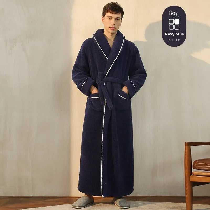 Super-thickened polyester flannel couple's winter nightgown in plus sizes with multiple colour options.