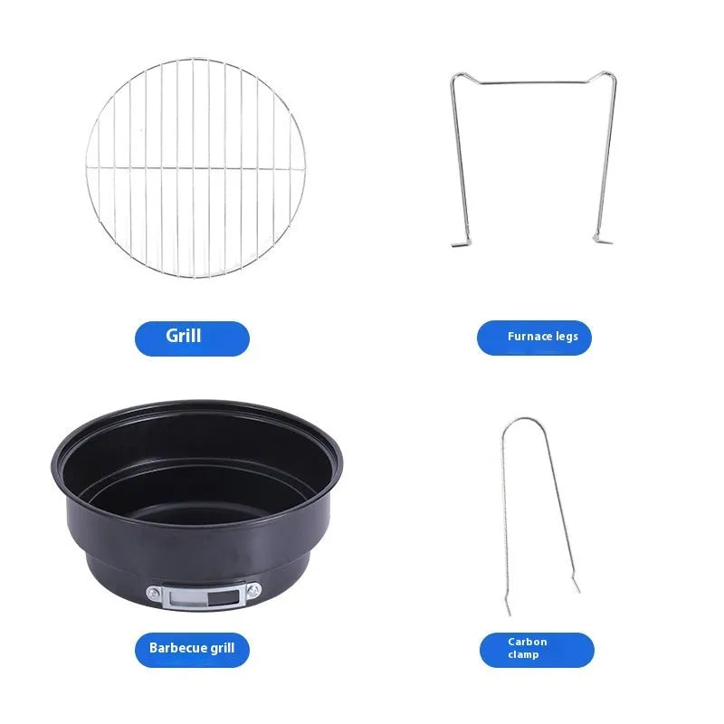 Folding round ice stove with grilling mesh and storage bag for 1-2 people