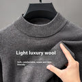 Men's solid colour fine wool half turtleneck long sleeve pullover on a hanger