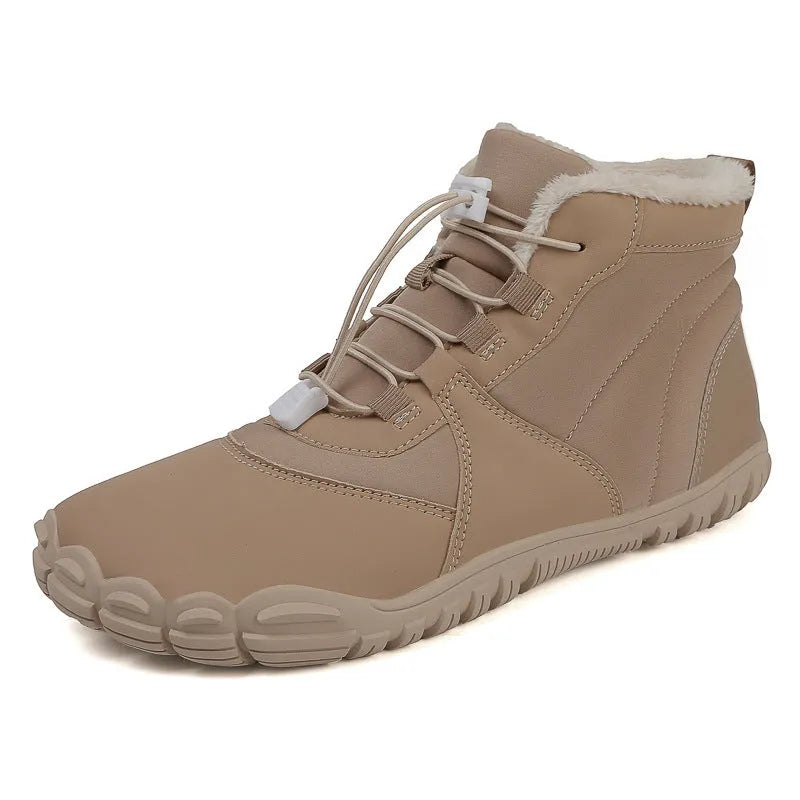 Waterproof fleece-lined snow boots with lace-up front and rubber soles in black, pink, or khaki