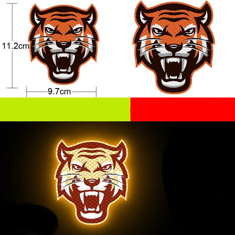 A pair of diamond reflective film warning stickers for vehicles, showing sample designs.