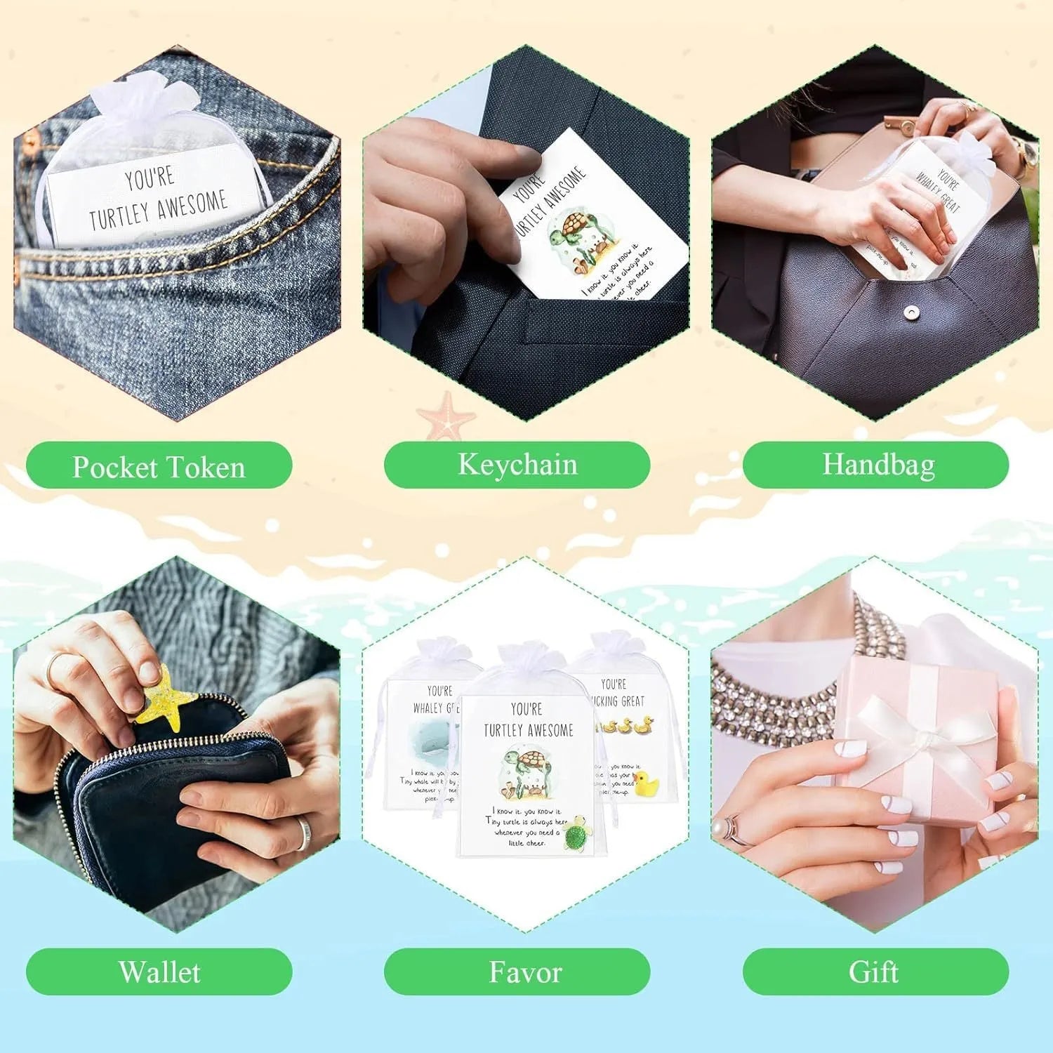 A set of solid resin inspirational greeting cards with pun designs, shown in various pack size options.