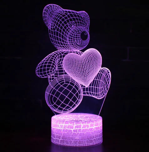 3D acrylic LED night light with teddy bear pattern in 16 colours, USB and remote control