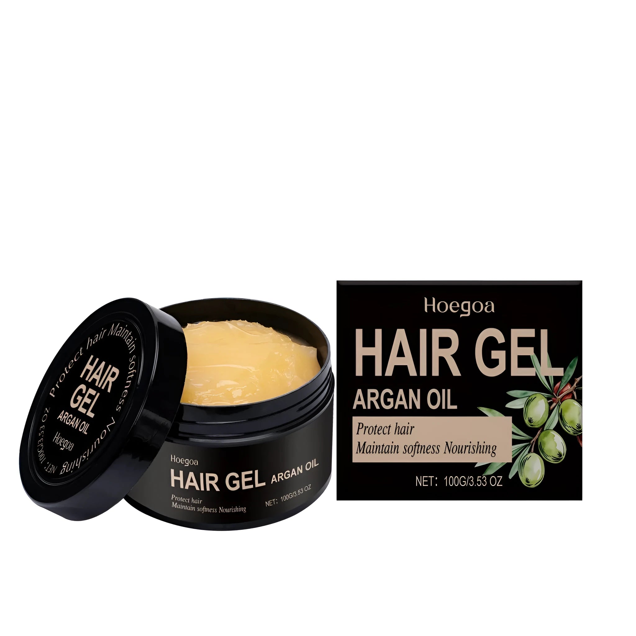 Jar of Moroccan Nut Oil Setting Gel for hair, 100ml capacity