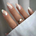 Golden Lines plaid pattern wearable nail stickers in JF0518 jelly glue colour with medium drop shape