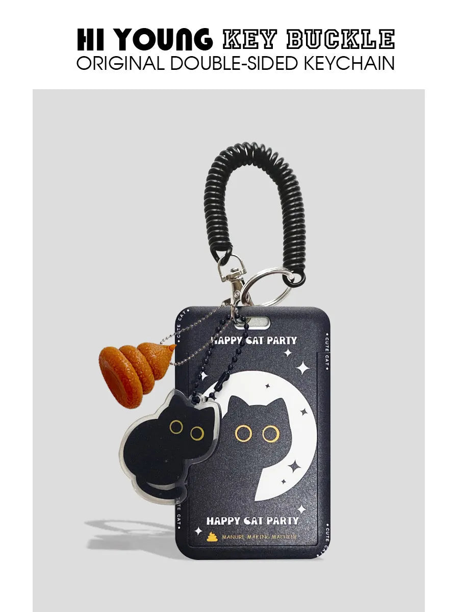 Little black cat cartoon design plastic card holder with ferrule pendant attachment