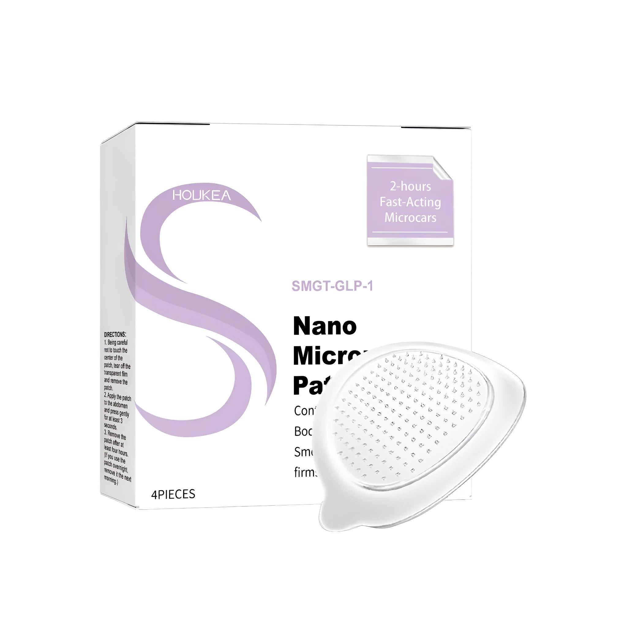 Pack of four nano microneedle skincare patches containing ginger, mugwort root and GLP-1 peptide.