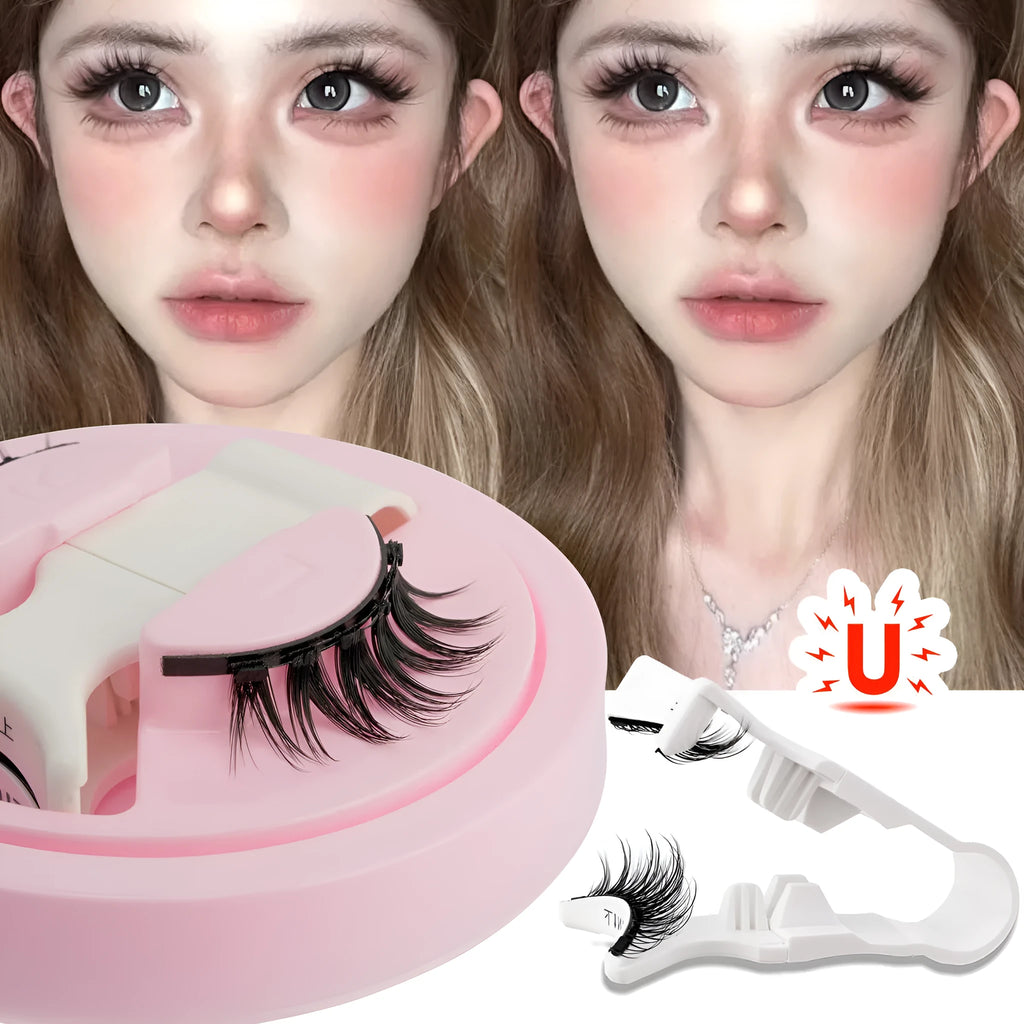 Reusable waterproof glue-free false eyelashes set in natural thick style with artificial fibre material